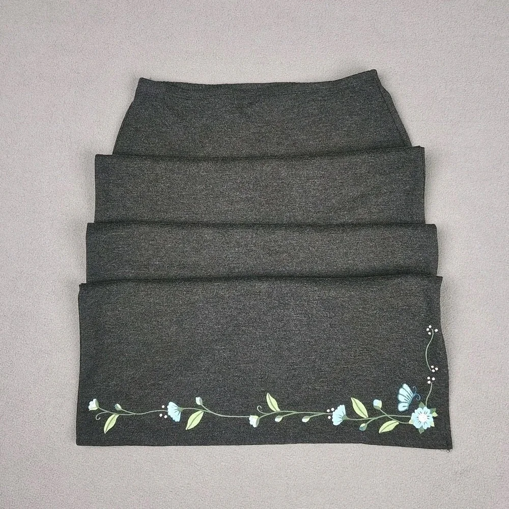Vintage Y2K GAP Maxi Skirt Large Gray Floral Embroidered Soft Girl Dated 2000 EC